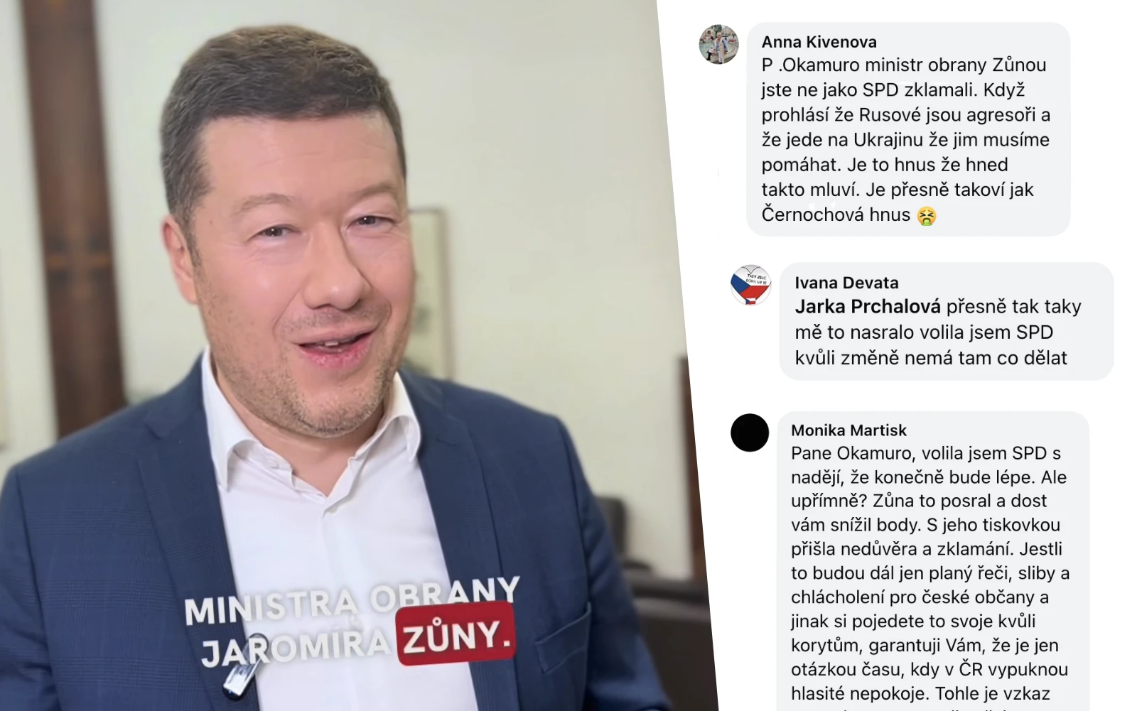 Okamura reakce na Facebooku